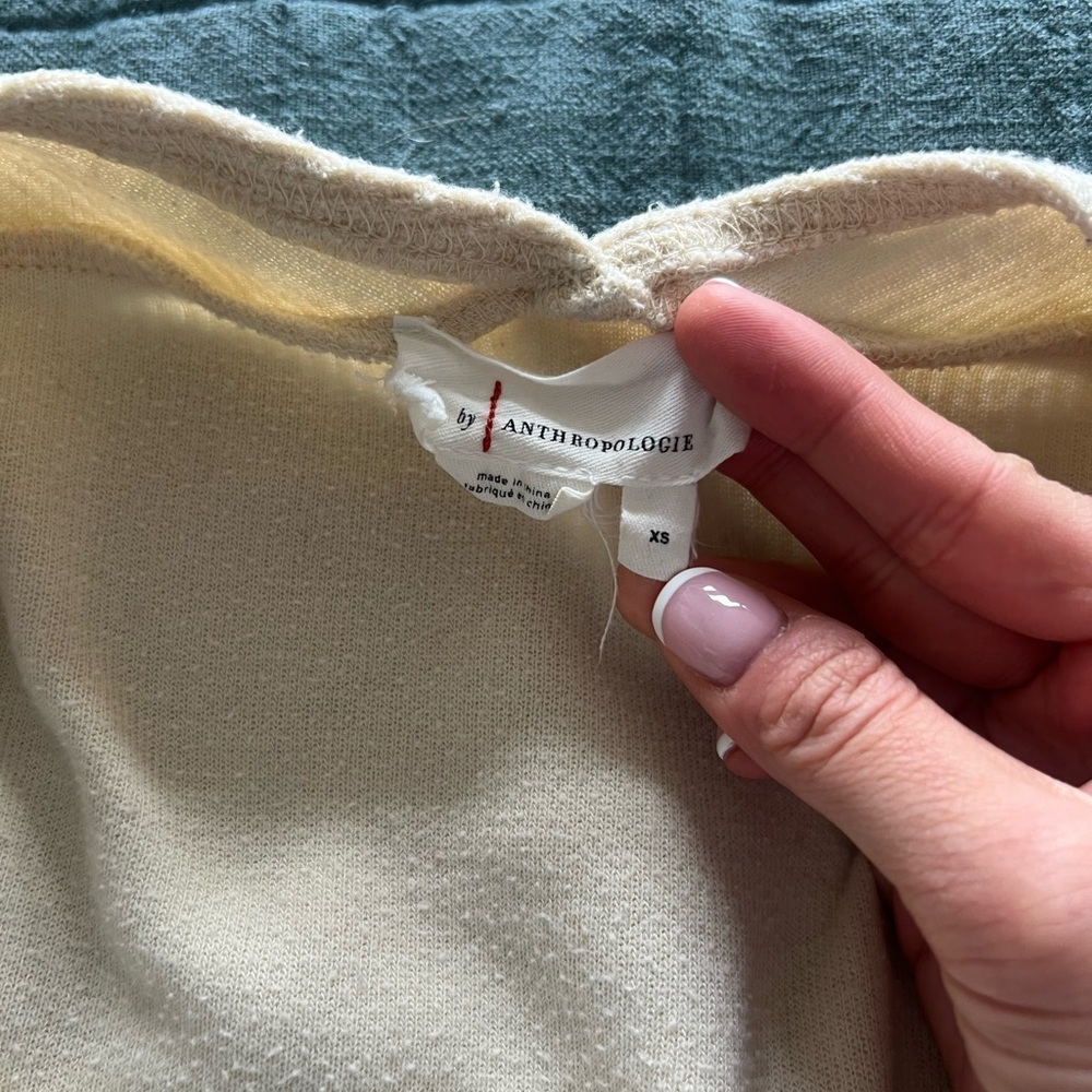 Anthropologie Women’s Ivory Ribbed Knit Top Sweater - Picture 8 of 15